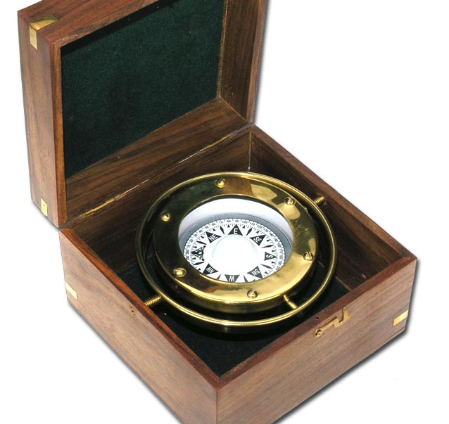 Nautic Kompass aus MESSING Aufhängung kardanisch 11cm + Massivholzbox 9063