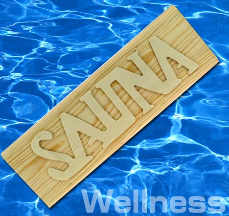SAUNA Wellness Schild aus Echtholz, Laserschrift 9300