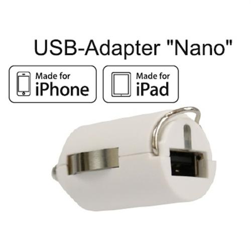 Nano USB KFZ Ladeadapter für z.B. iPhone und iPad - 12V/24V -2,1A weiß