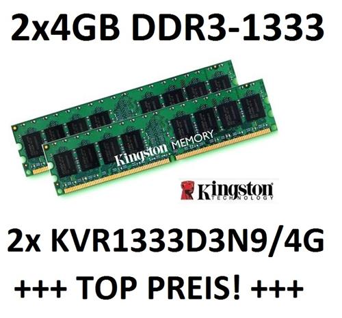 8GB 2x 4GB DDR3 1333 MHz PC3 Kingston RAM Arbeitsspeicher PC Speicher Computer