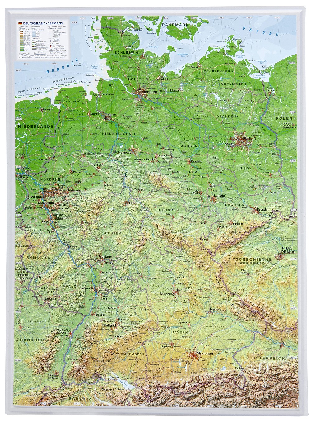 echte 3D Reliefkarte Deutschland 29x39cm #100551 | eBay