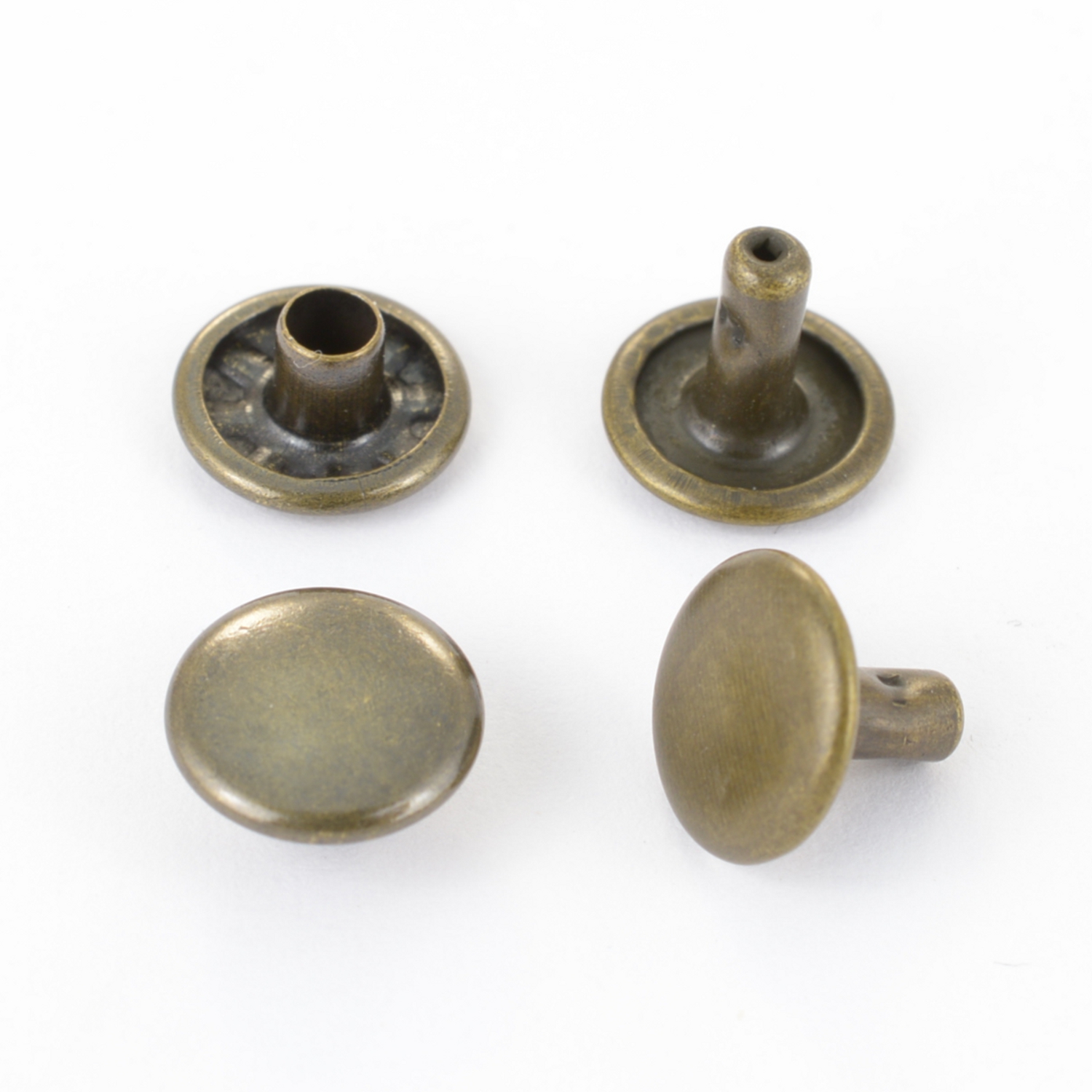 Rivets 12mm double calotte, laiton, INOX, pour vêtements, cuir, textile