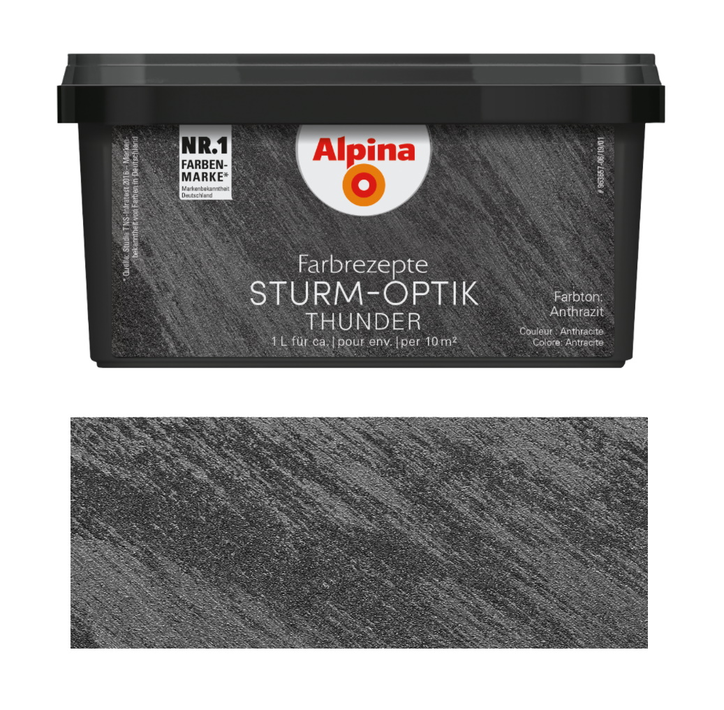 Alpina Farbrezepte 1 L. Effektfarbe Quarzsand, Sturm-Optik Thunder Anthrazit