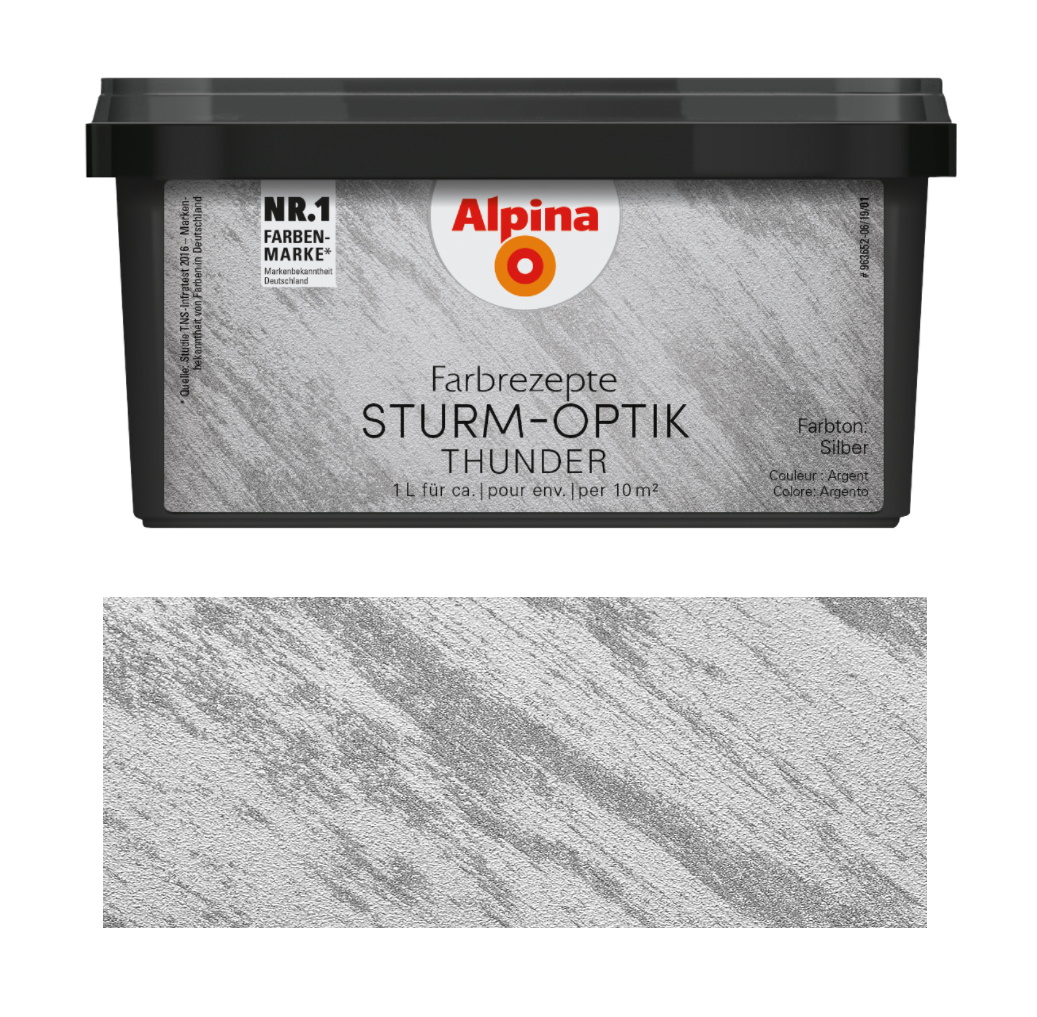 Alpina Farbrezepte 1 L. Effektfarbe Quarzsand, Sturm-Optik Thunder Silber