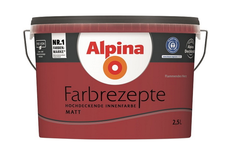 Alpina Farbrezepte 2,5 L. Wandfarbe Flammendes Herz - Tiefes Rot Matt