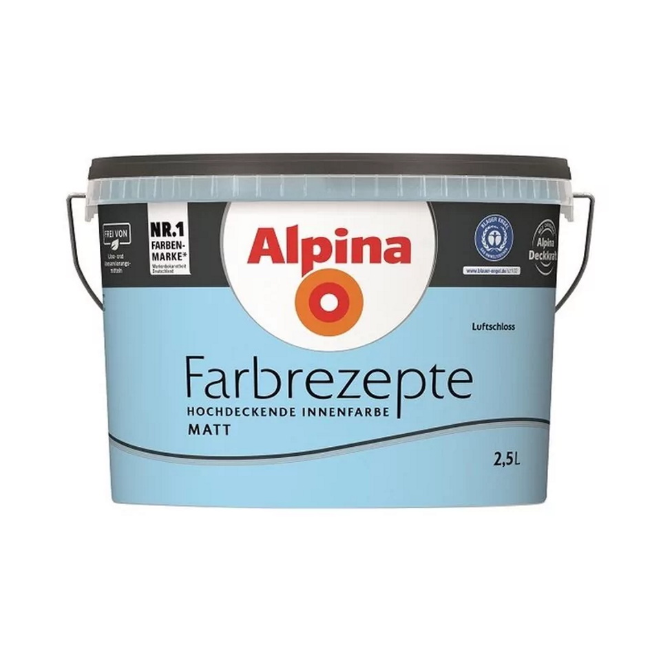 Alpina Farbrezepte 2,5 L. Wandfarbe Luftschloss - Frisches Himmelblau Matt