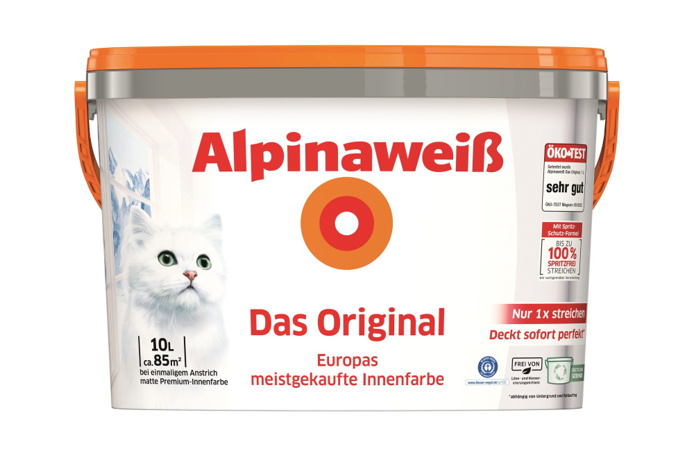 Alpinaweiß Das Original 10 L Weiß Matt, spritzt & tropft nicht, beste Deckkraft