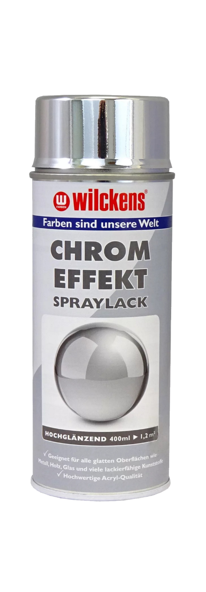 Wilckens Spray 400 ml Chrom Effekt, Effektlack, Metall, Holz, Glas, Sprühdose