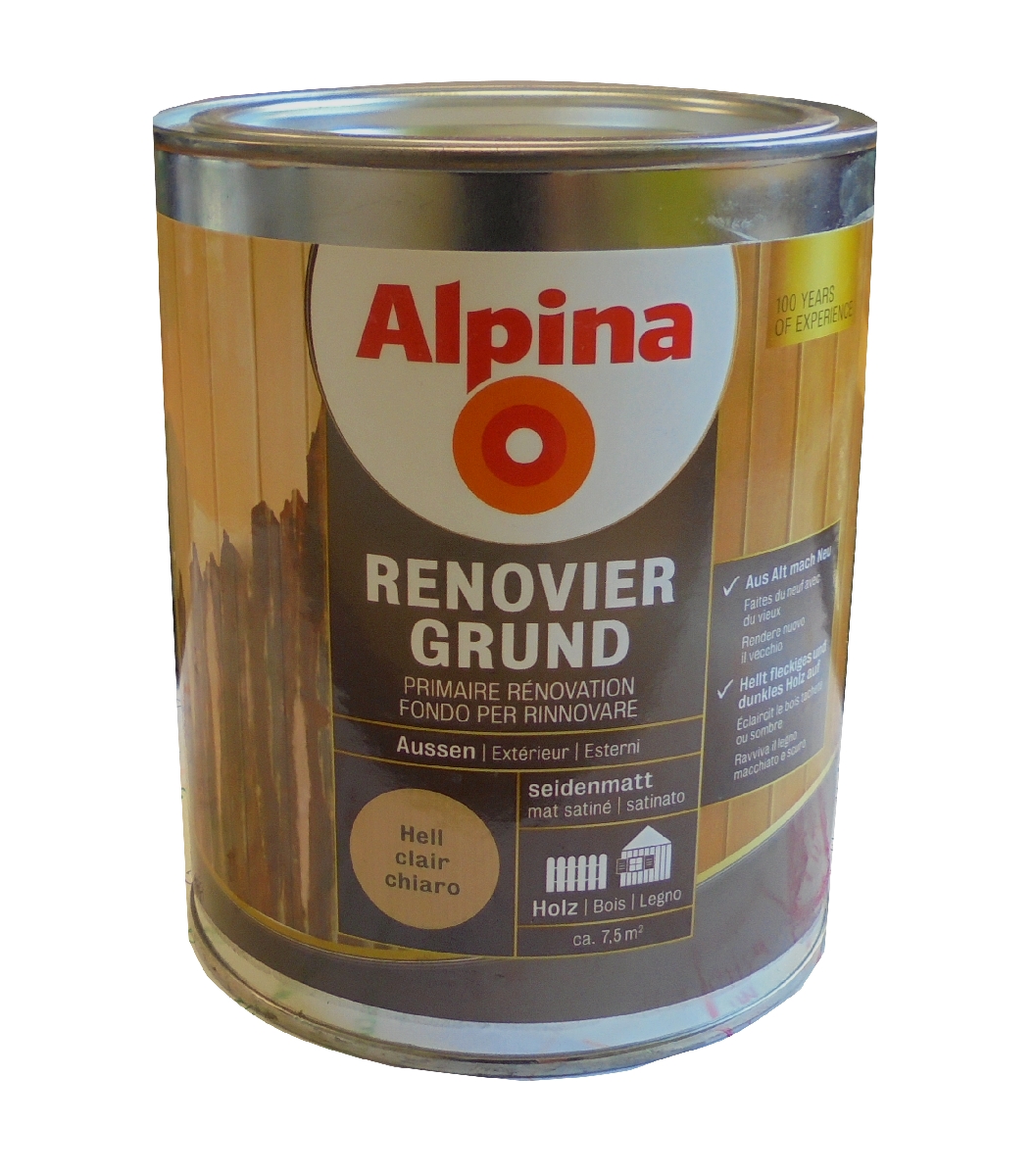 Alpina 750 ml Renoviergrund Aussen, lösemittelhaltige Holzgrundierung, Hell Sm