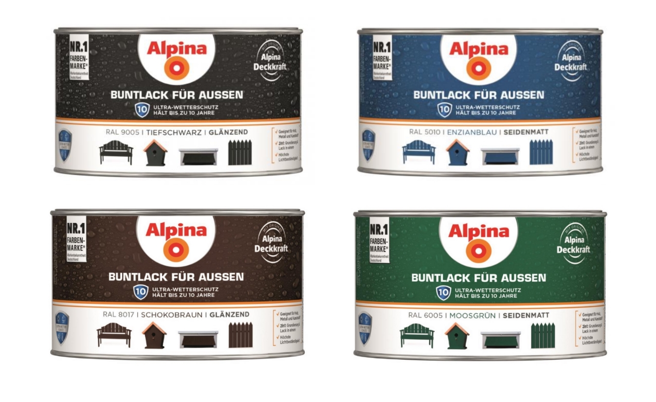 Alpina 300 ml Buntlack für Aussen Wetterschutz Farbwahl Seidenmatt / Glänzend