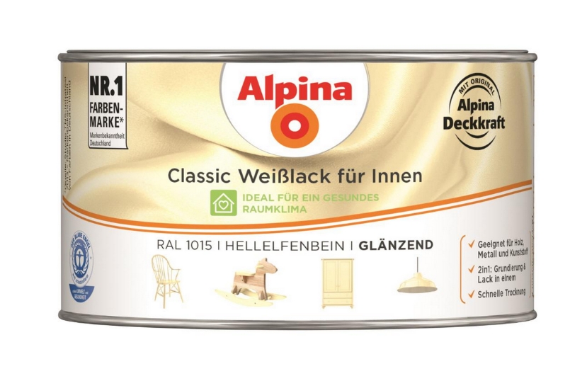 Alpina 300 ml Classic Weißlack für Innen Acryl-Lack, Hellelfenbein Glänzend