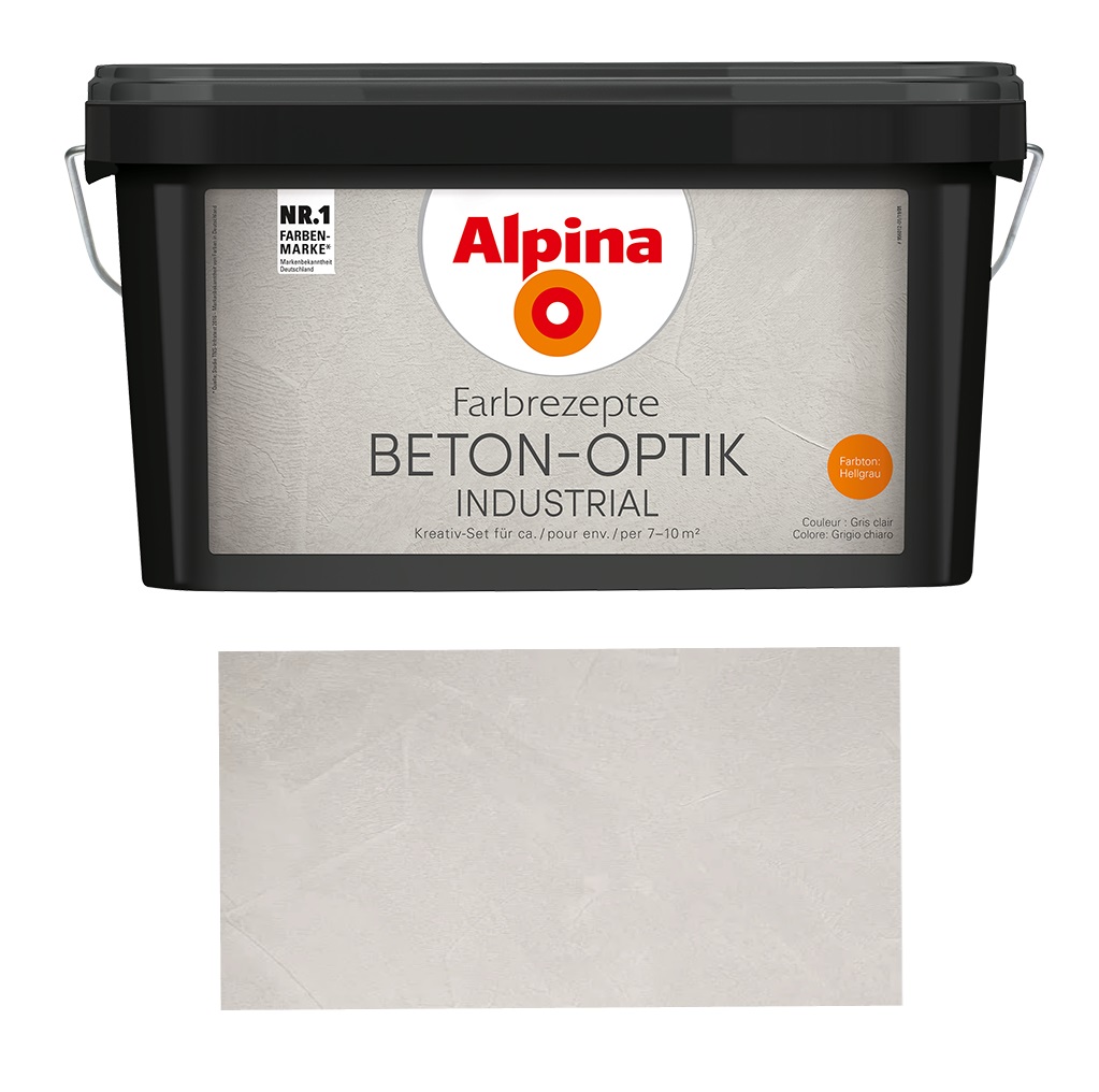 Alpina Farbrezepte Beton-Optik Industrial, Struktur-Farbe Beton-Design Hellgrau