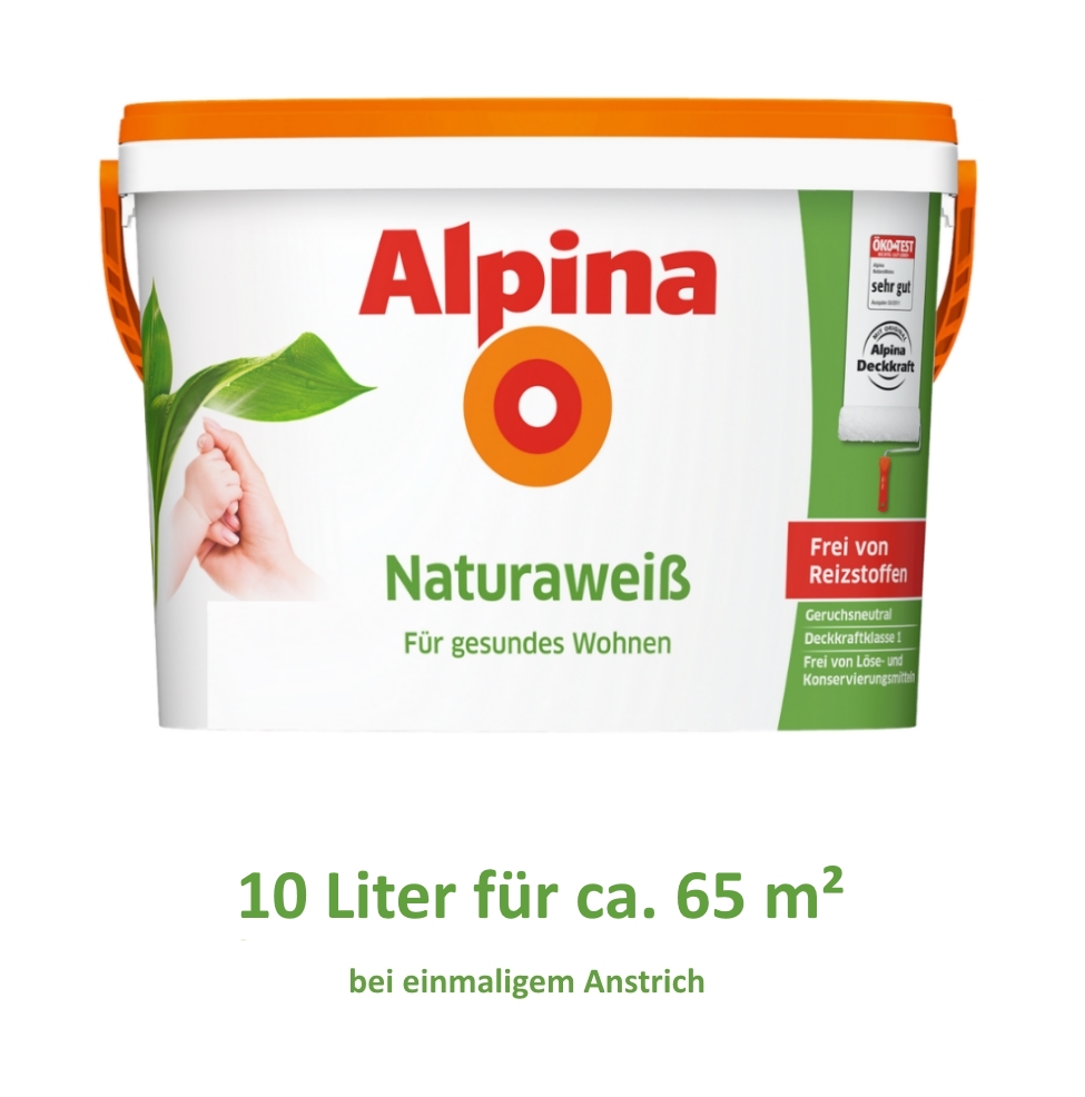 Alpina 10 L. Naturaweiß Weiß Matt Wandfarbe frei von Reizstoffen beste Deckkraft