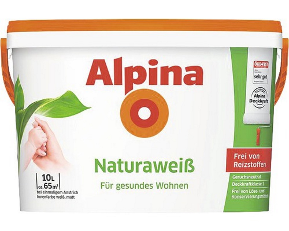 Alpina Natura Weiss Wandfarbe Weiß frei von Reizstoffen, Kinderzimmer Größenwahl