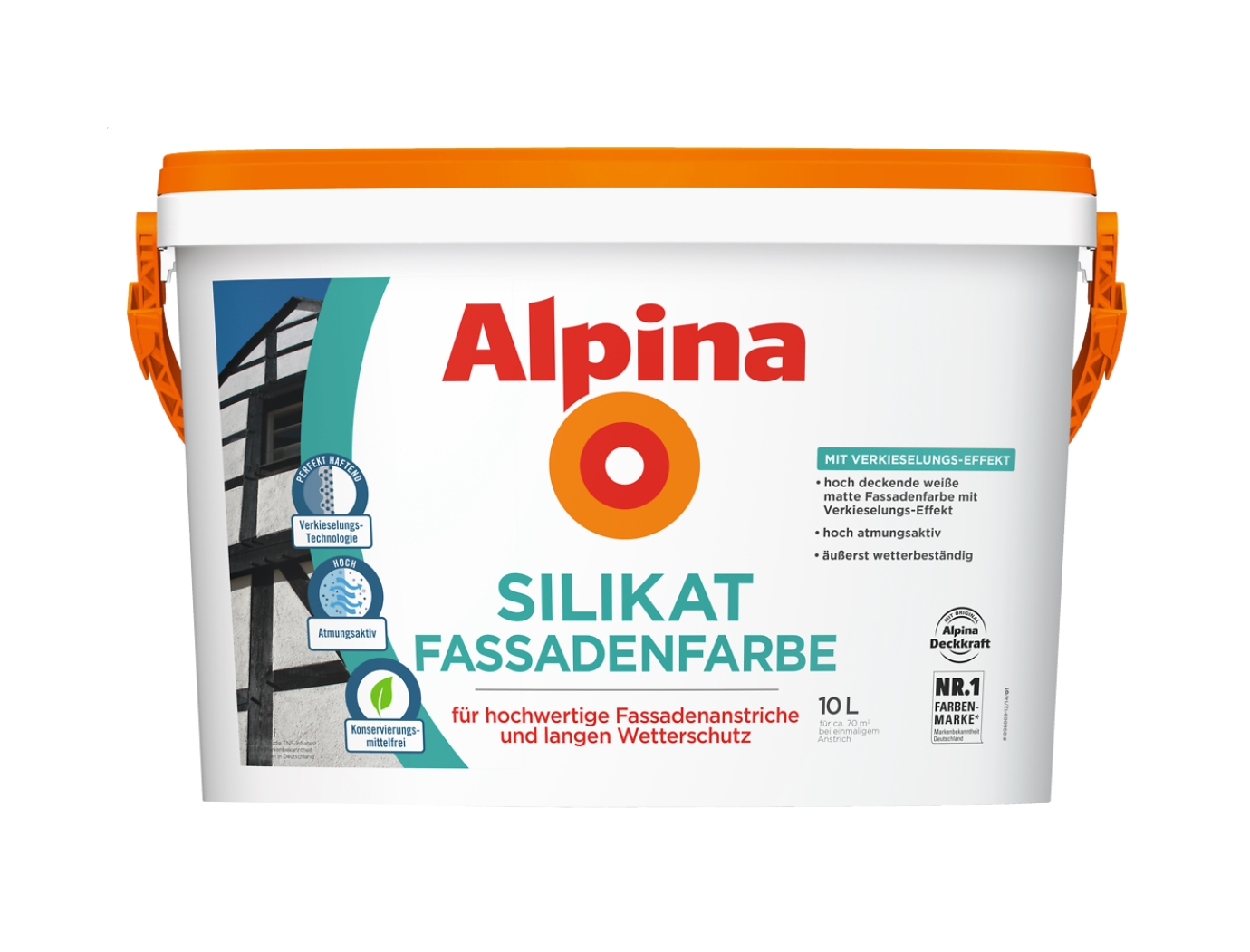 Alpina 10 L Silikat Fassadenfarbe Weiß atmungsaktiv für mineralische Untergründe