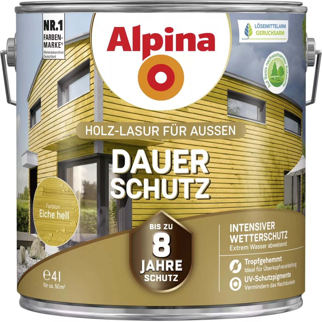 Alpina Dauer-Schutz Holz-Lasur für Außen Eiche hell 4 Liter