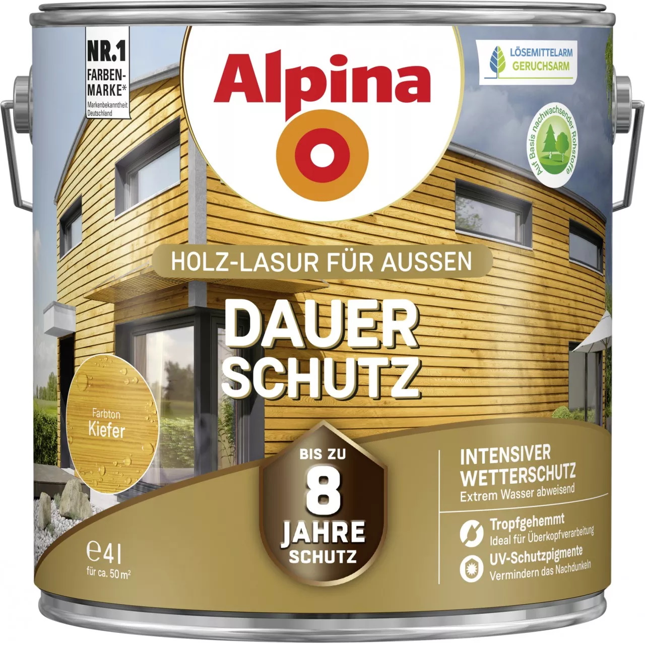 Alpina Dauer-Schutz Holz-Lasur für Außen Kiefer 4 Liter