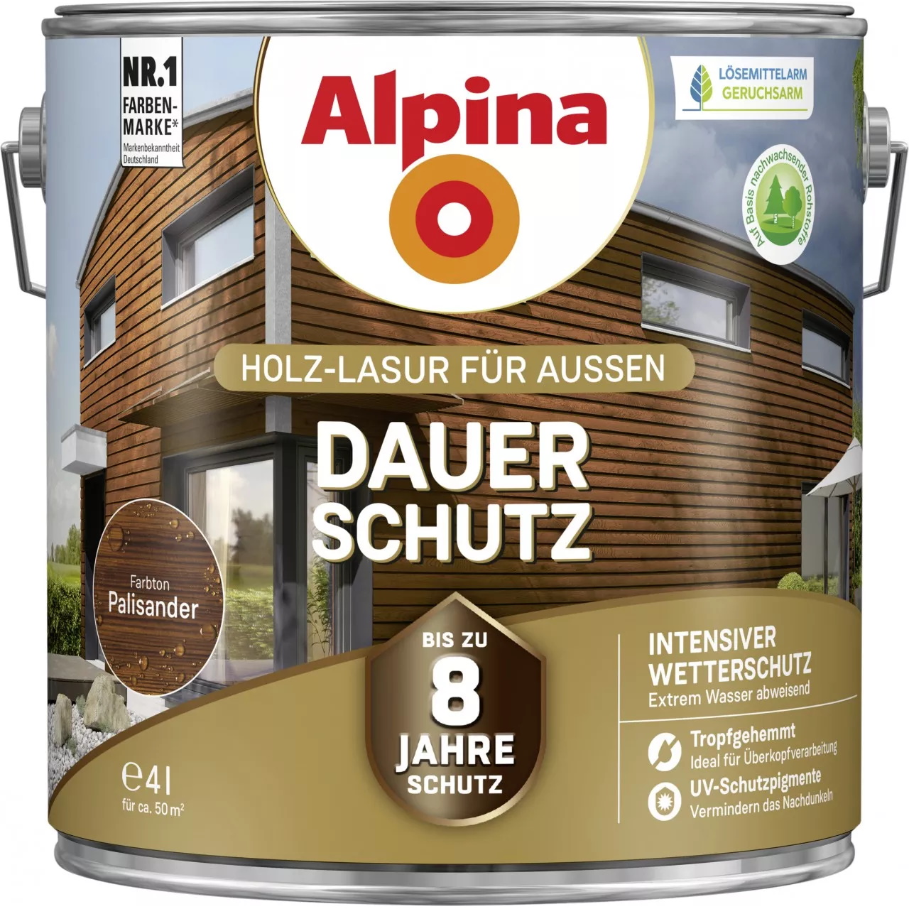 Alpina Dauer-Schutz Holz-Lasur für Außen Palisander 4 Liter