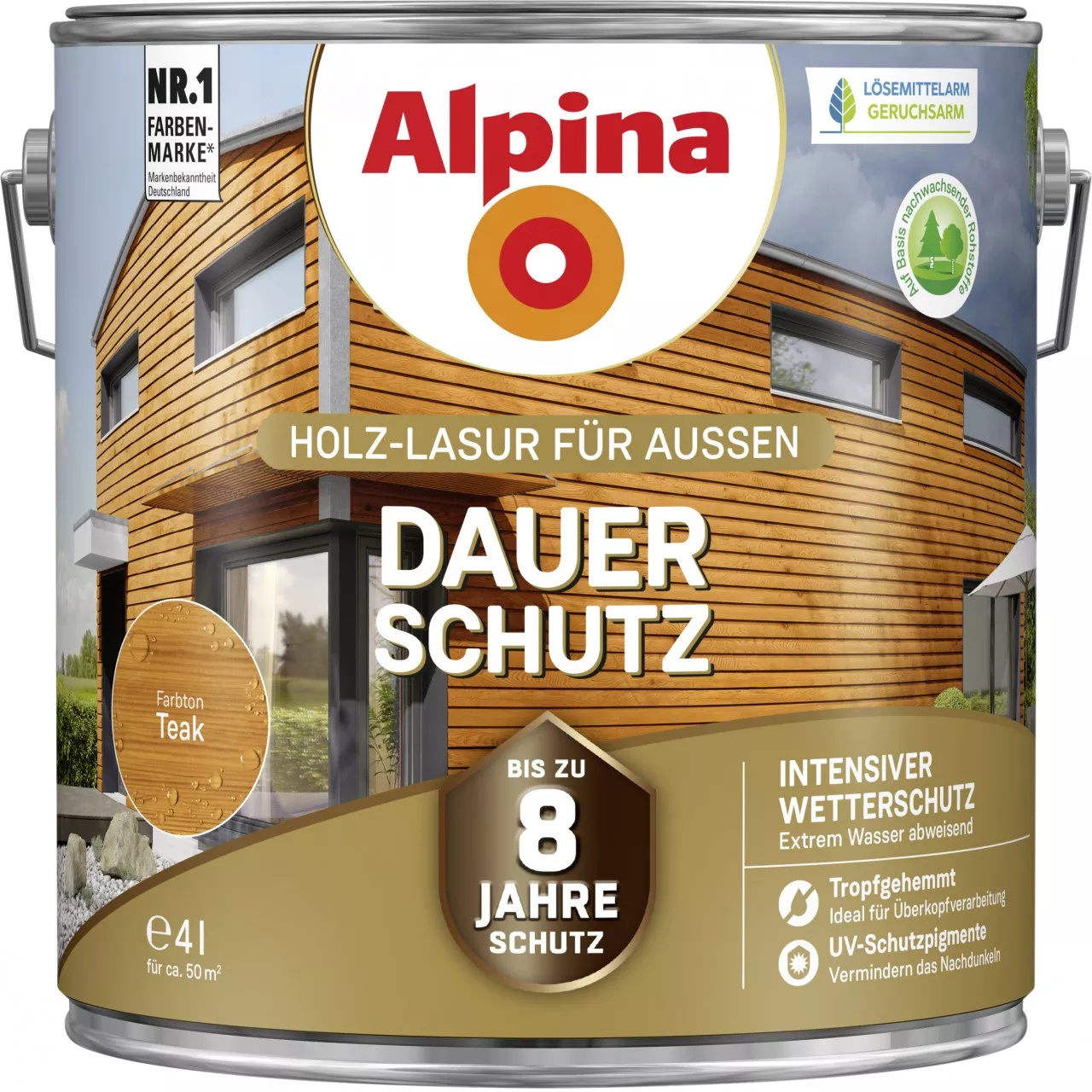Alpina Dauer-Schutz Holz-Lasur für Außen Teak 4 Liter