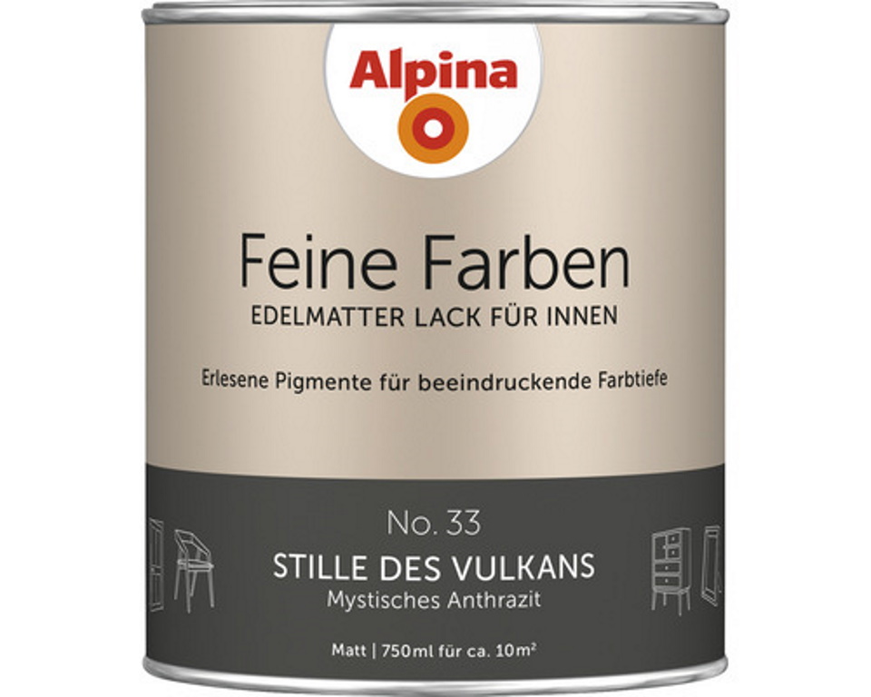 Alpina Feine Farben Lack, edelmatter Lack für Innen, No. 33 Stille des Vulkans 750 ml