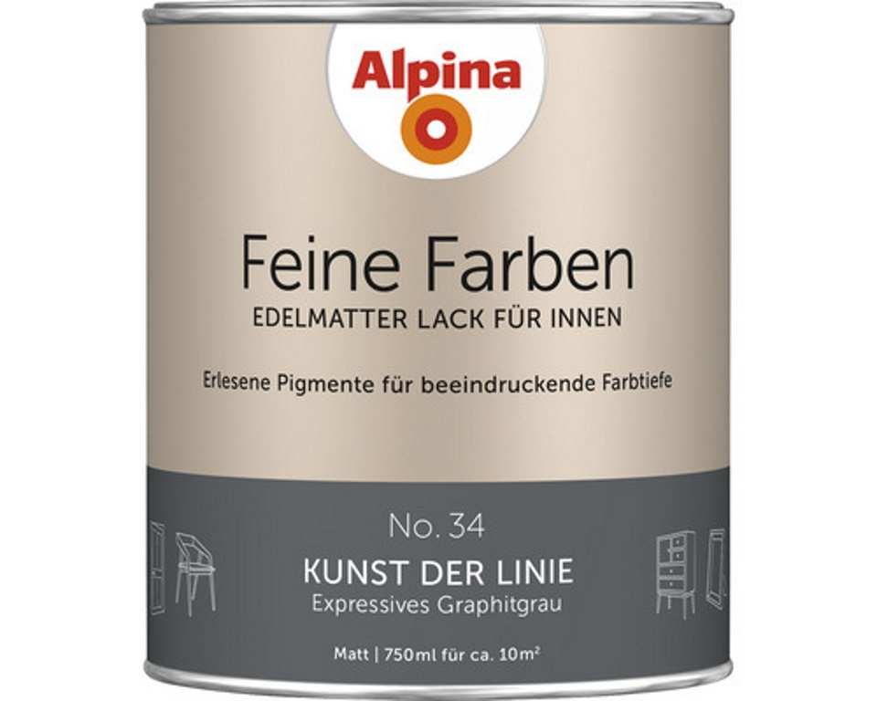 Alpina Feine Farben Lack, edelmatter Lack für Innen, #34 Kunst der Linie 750ml