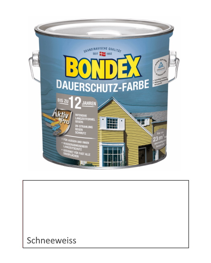 Bondex 2,5 L. Dauerschutz-Farbe, Wetterschutzfarbe 800 Schneeweiss, ca. 23 m²