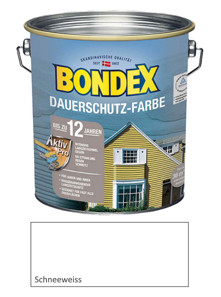 Bondex 4 L. Dauerschutz-Farbe, Wetterschutzfarbe Schneeweiss ca. 36 m²