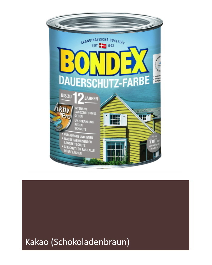 Bondex 750 ml Dauerschutz-Farbe, Wetterschutzfarbe Kakao ca. 7 m²