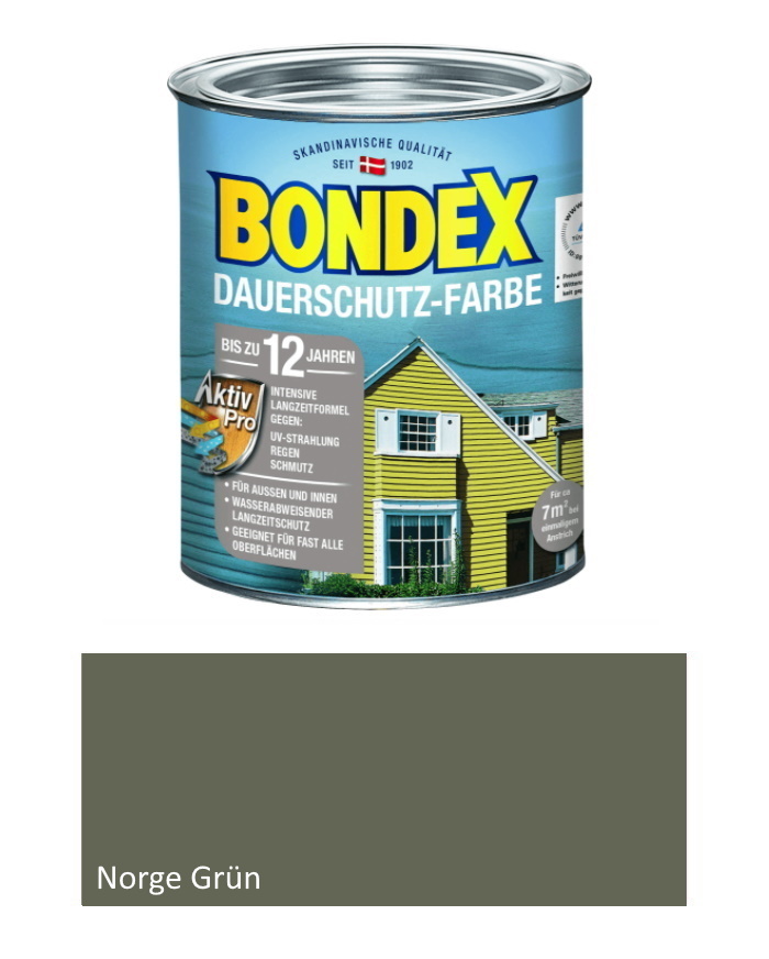 Bondex 750 ml Dauerschutz-Farbe, Wetterschutzfarbe Norge Grün ca. 7 m²