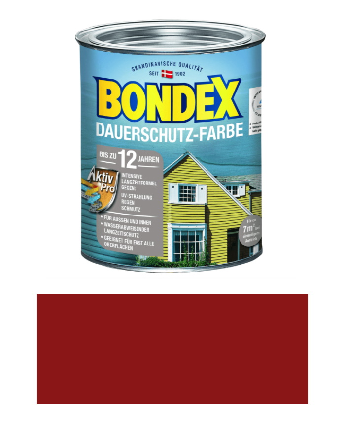 Bondex 750 ml Dauerschutz-Farbe, Wetterschutzfarbe 747 Schwedenrot, ca. 7 m²