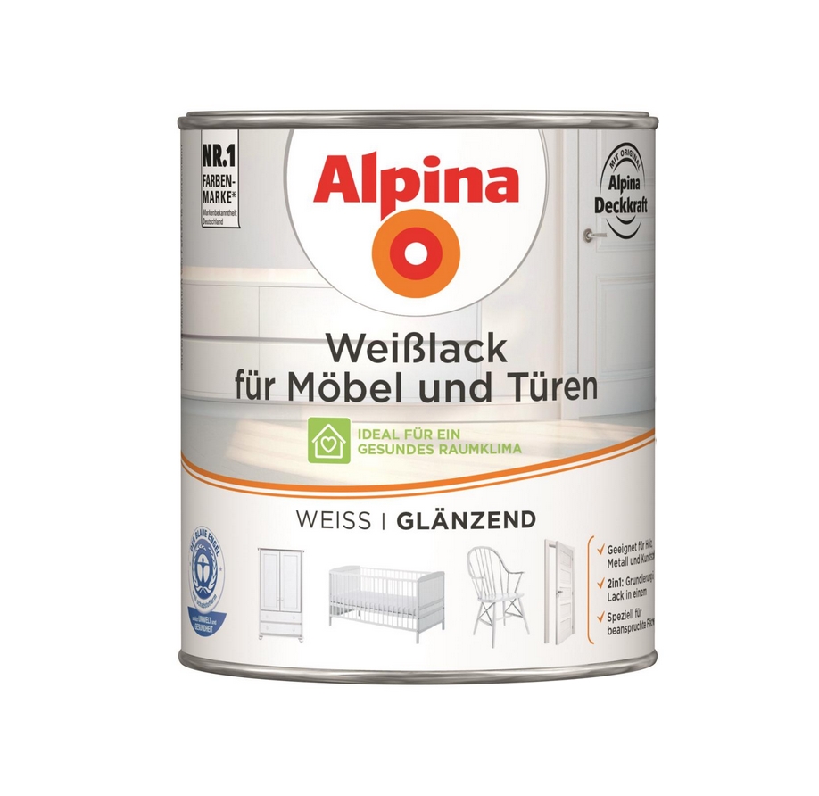 Alpina 2 L. Weißlack für Möbel und Türen, AcrylLack