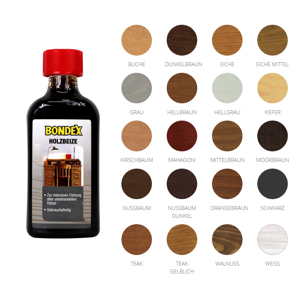 Bondex 250 ml Holzbeize zur intensiven Färbung, unbehandeltes Holz, Farbwahl