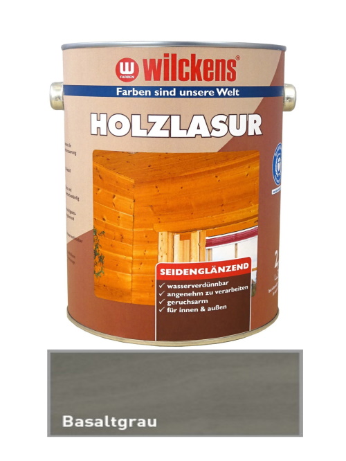 Wilckens 2,5 L Holzlasur Innen & Außen, wasserverdünnbar, Basaltgrau Seidengl.