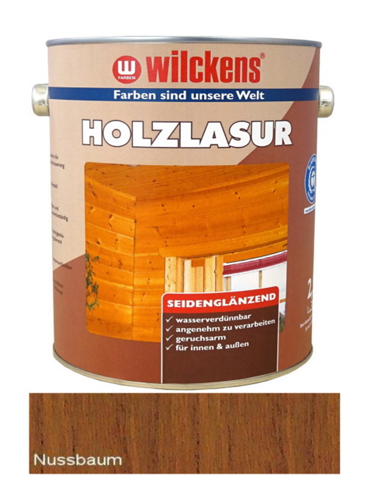 Wilckens 2,5 L Holzlasur Nussbaum Seidenglänzend Innen & Außen wasserverdünnbar