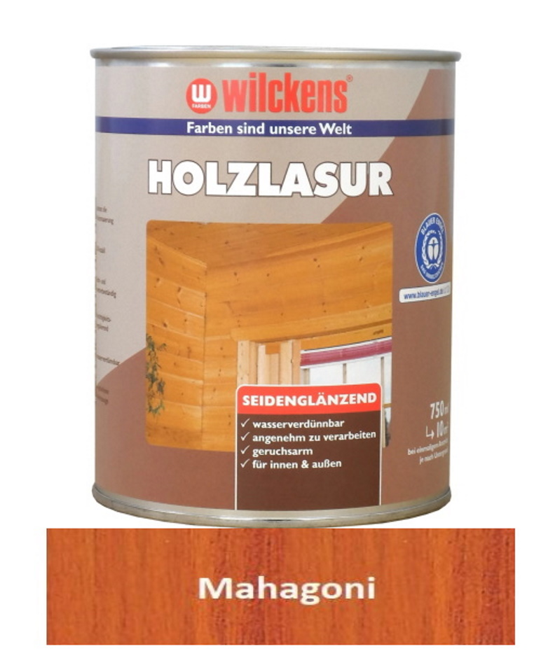 Wilckens 750 ml Holzlasur Mahagoni seidenglänzend Innen Außen wasserverdünnbar