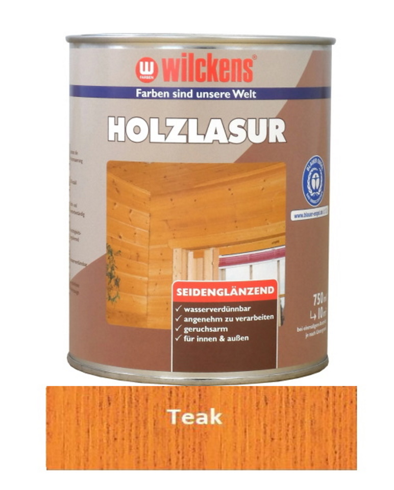 Wilckens 750 ml Holzlasur Teak seidenglänzend Innen Außen wasserverdünnbar