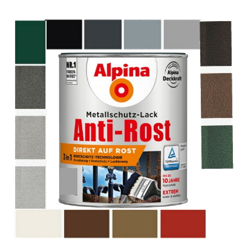Alpina 2,5L Anti-Rost Metallschutz-Lack 3in1 Farbwahl Glänzend Matt Hammerschlag
