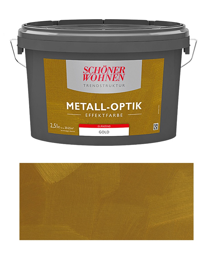 Schöner Wohnen Wandfarbe 2,5 Liter Metall-Optik Effektfarbe, Gold Glänzend