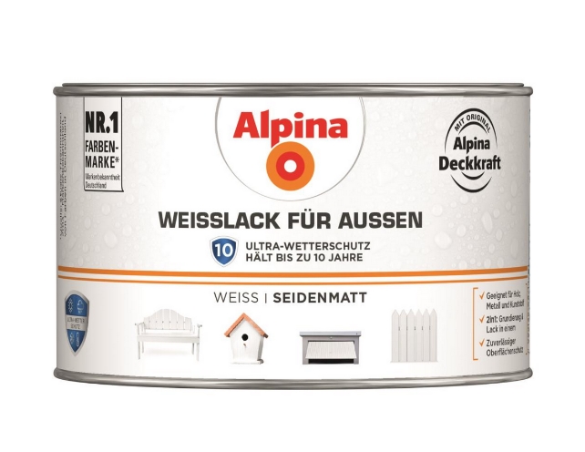 Alpina 300 ml Weisslack für Aussen, Wetterschutz Weiss Seidenmatt, hochdeckend