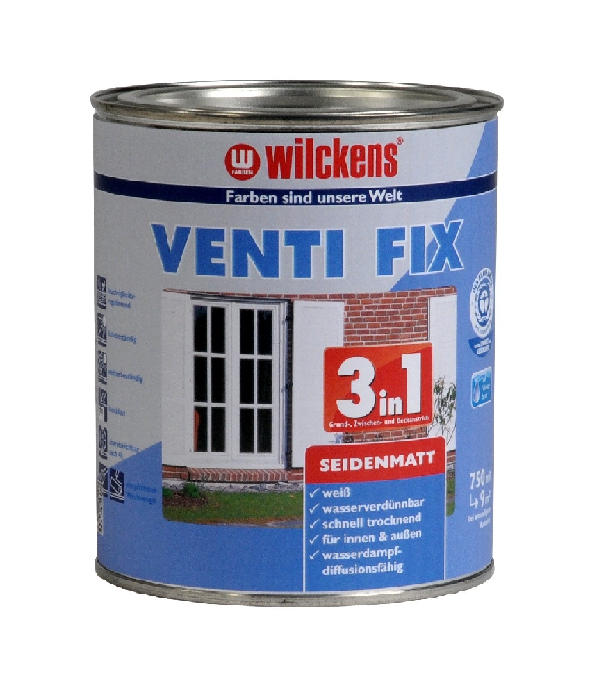 Wilckens 750 ml 3in1 Venti Fix Fenster- & Türenlack, Acryllack Weiß Seidenmatt