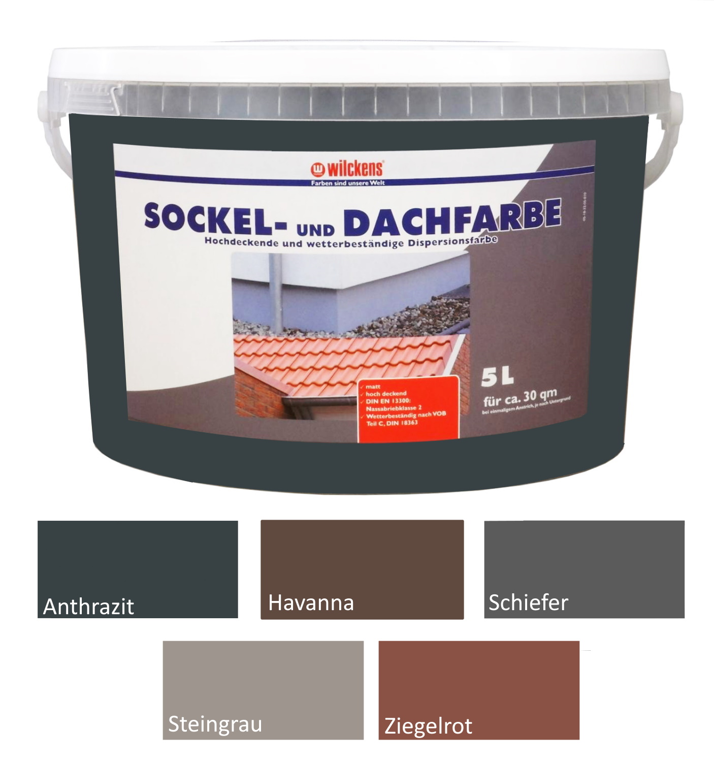 Wilckens 5 L. Sockelfarbe & Dachfarbe, Fassadensockel, Dachziegel,  Farbwahl