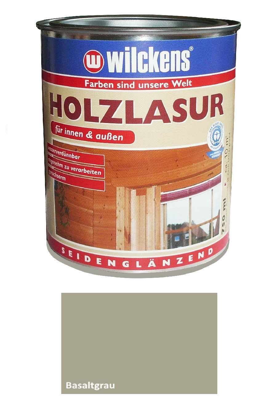 Wilckens 750 ml Holzlasur Innen & Außen, wasserverdünnbar, Basaltgrau Seidengl.