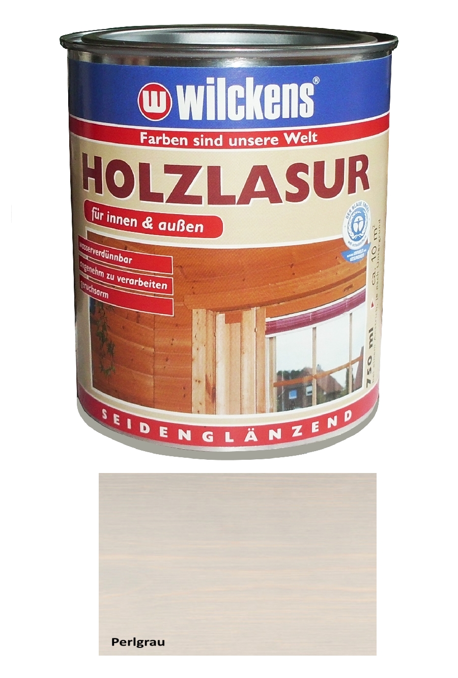 Wilckens 750 ml Holzlasur Innen & Außen, wasserverdünnbar, Perlgrau Seidengl.
