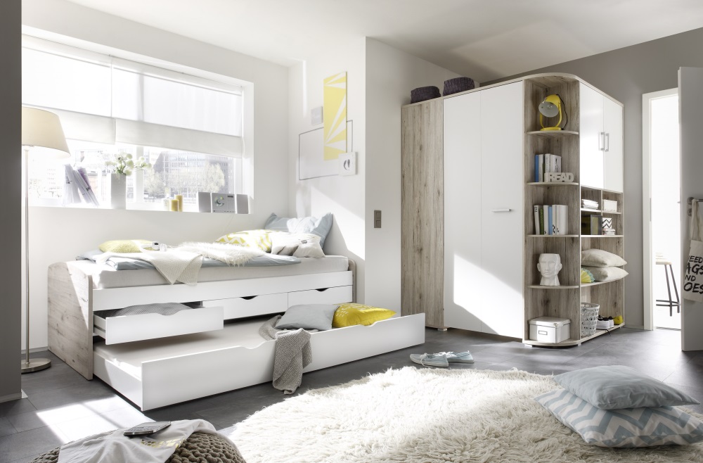Jugendzimmer Nessi Komplett Set in Sandeiche und Weiß von Begabino