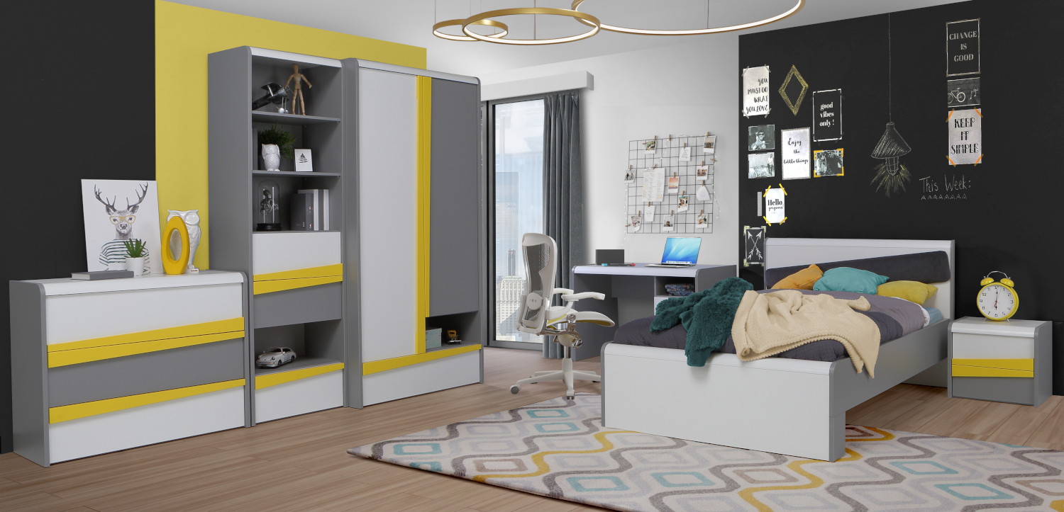 Jugendzimmer Divertido Grau, Weiß und Gelb Komplett Set von Forte