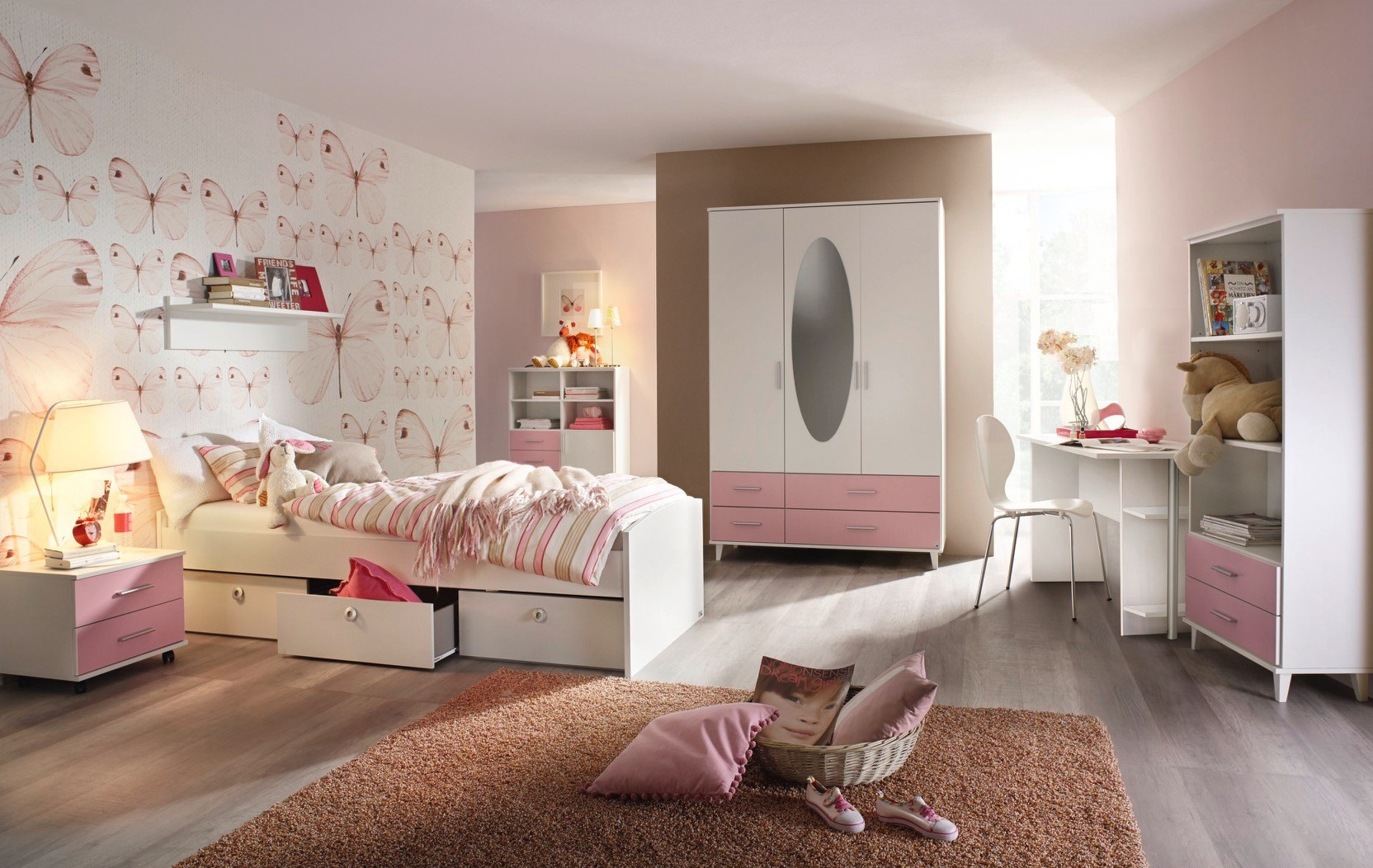 Jugendzimmer Aik in Weiß und Rosa von RAUCH Möbel Komplett Set