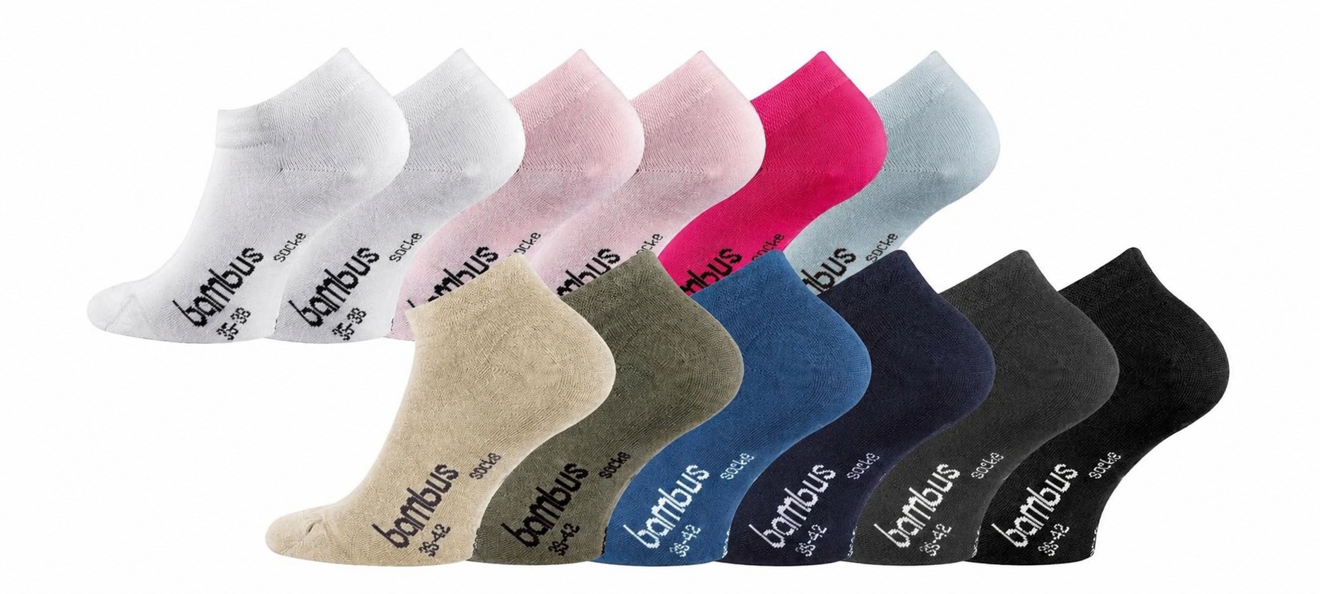 6 Paar Bambus-Sneakersocken gemischte Farben
