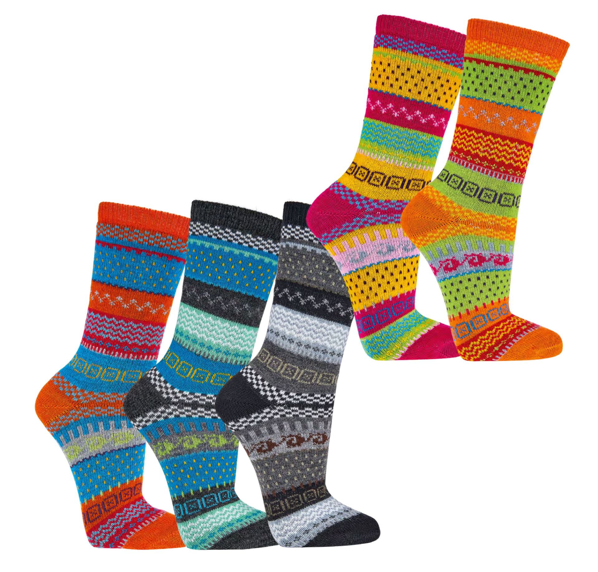 2 Paar knallige Hygge Socken mit Wolle