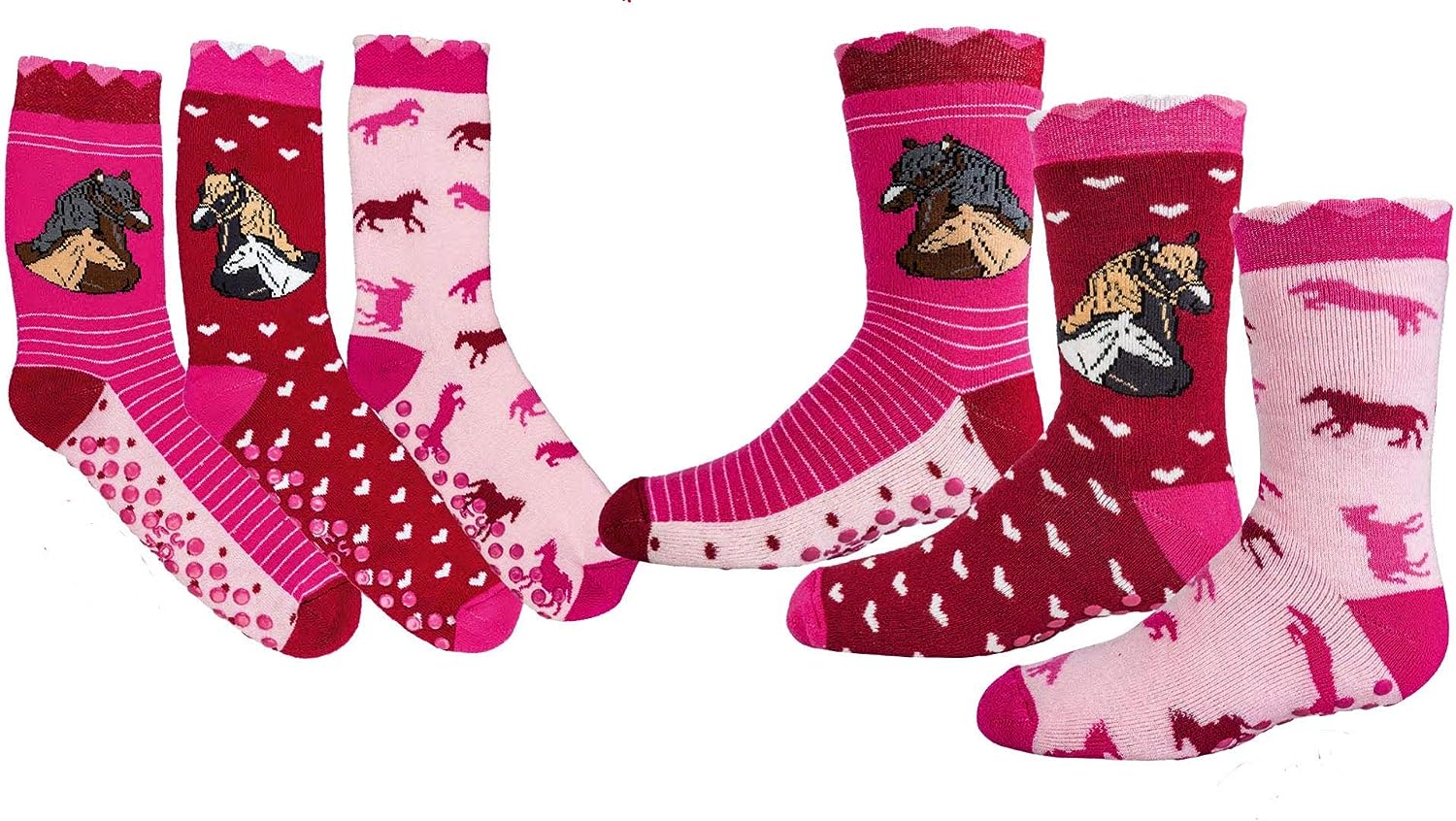6 Paar Kinder-ABS-Socken Romantik Pferd