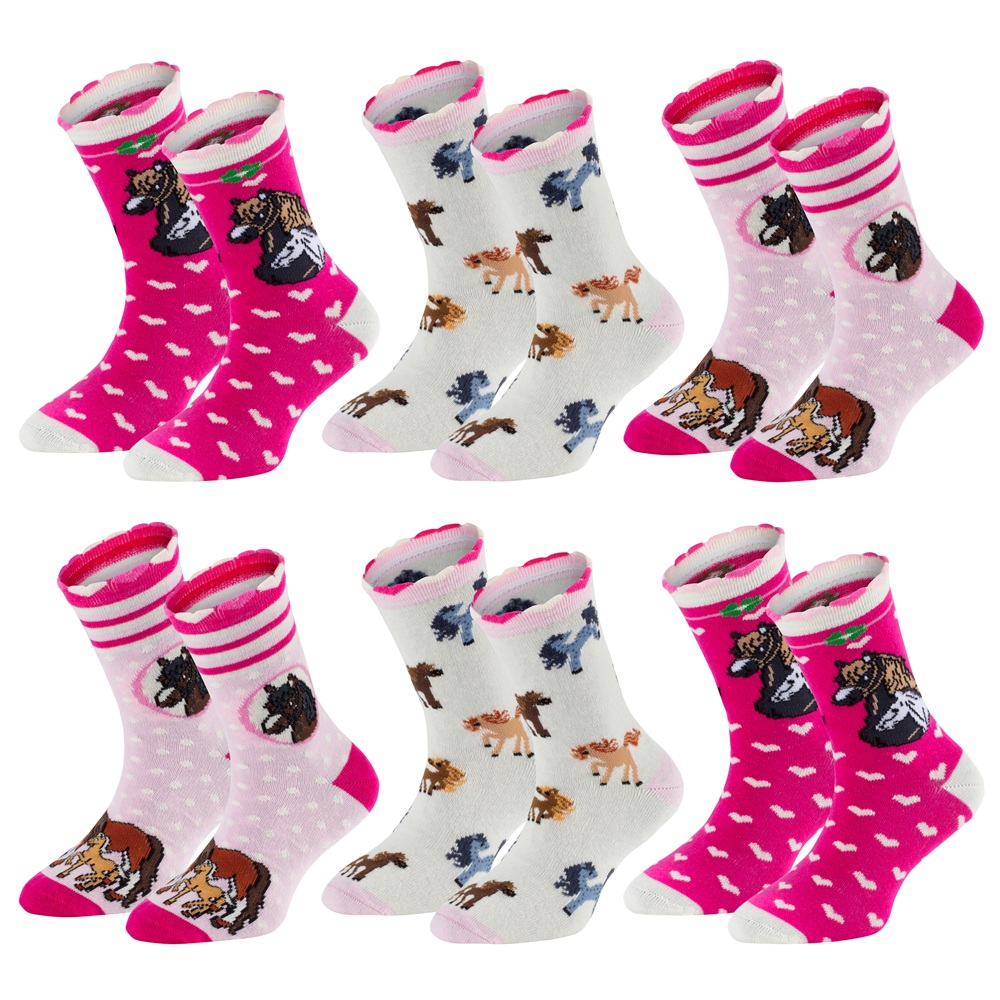 6 Paar Kindersocken Romantik Pferd